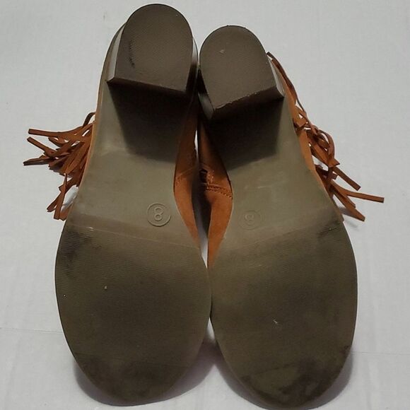 Charming Charlie Honey Tan Boho Trendy Fringed Open Toe Booties Shoeties - Picture 9 of 13